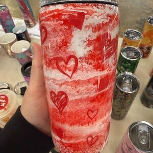 Red Heart Patterned Can Cooler Convertible Tumbler Cup Valentine